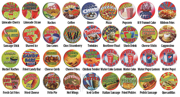 rectangular concession food signs for fairs, events and amusement parks.
