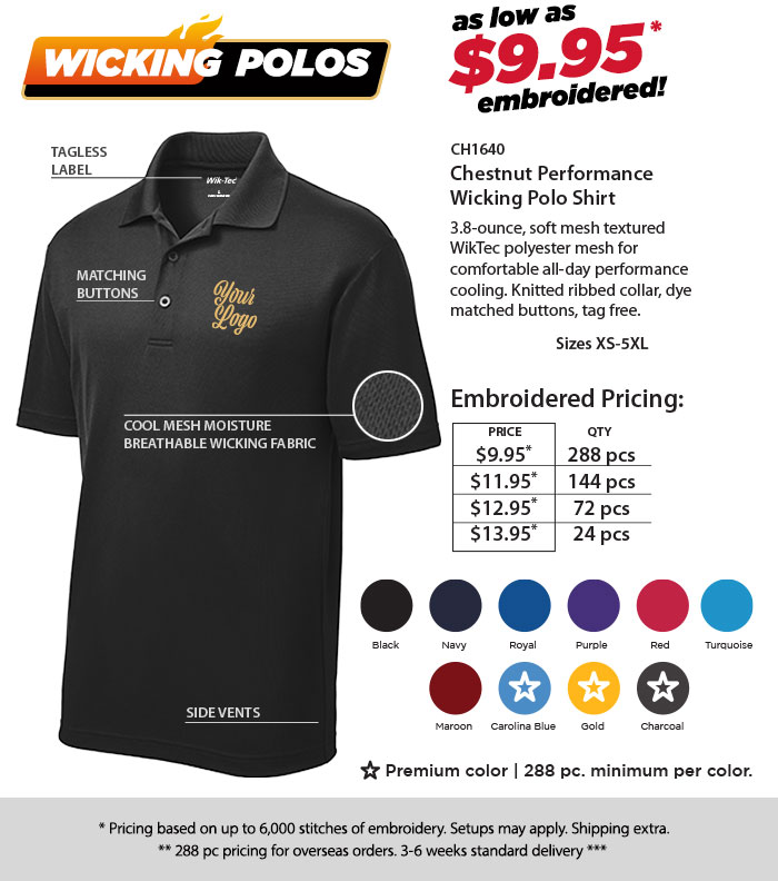 CH1640 Chestnut Performance Wicking Polo Shirt
