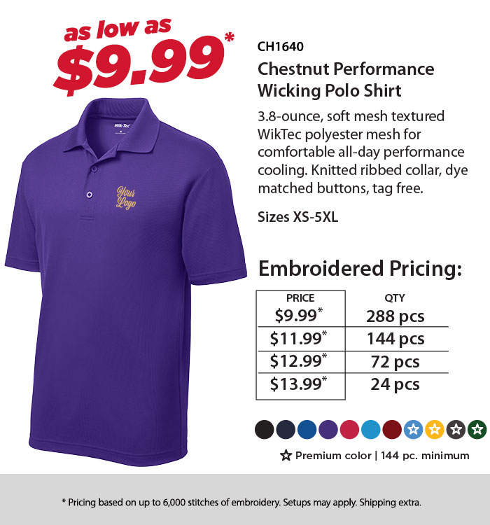 CH1640 Chestnut Performance Wicking Polo Shirt